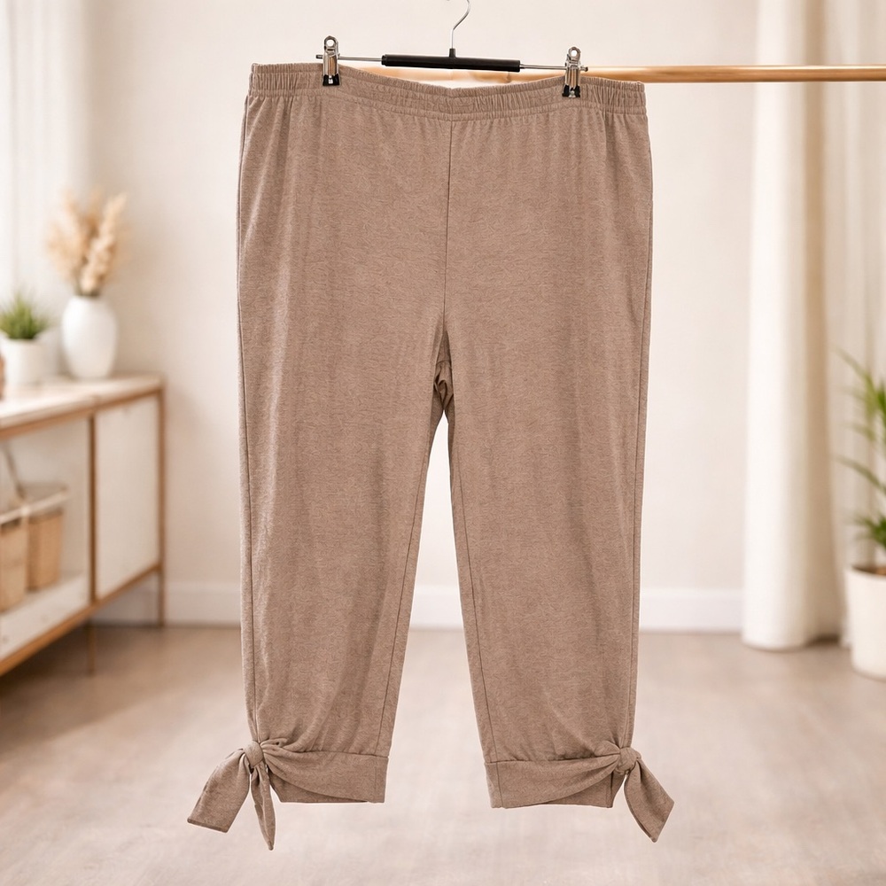 White Birch 3X Taupe Super Soft Lounge Pants Tie Hem Pockets - Picture 2 of 2